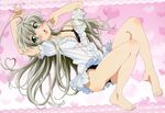  absurdres ahoge blush bra feet green_eyes haiyore!_nyaruko-san highres legs long_hair non-web_source nyantype nyarlathotep_(nyaruko-san) official_art open_mouth panties scan shirt silver_hair takiyama_masaaki underwear very_long_hair 