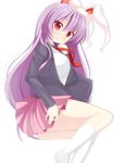  :o animal_ears bunny_ears chimunge highres long_hair necktie purple_hair red_eyes red_neckwear reisen_udongein_inaba simple_background skirt socks solo touhou white_background 