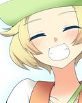  1girl artist_request bel_(pokemon) blonde_hair blush eyes_closed female hat lowres nanasemi nintendo pokemon pokemon_(game) pokemon_bw short_hair smile solo 