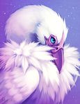  ambiguous_gender blue_eyes falvie purple_theme solo stars unknown_species white_feathers 
