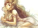  bad_id bad_pixiv_id banned_artist bare_shoulders bed_sheet breasts brown_eyes brown_hair camisole chin_rest cleavage large_breasts long_hair looking_at_viewer lupin_iii lying mine_fujiko momo_alto on_stomach parted_lips solo strap_slip very_long_hair 