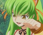  1girl animal_ears animated animated_gif c.c. cat_ears code_geass code_geass:_nunnally_in_wonderland green_hair long_hair smile yellow_eyes 