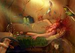 bathtub bird bug bunny butterfly curly_hair emilia_paw fish flower highres insect long_hair lotus md5_mismatch nude orange_hair original resized surreal upscaled watermark 