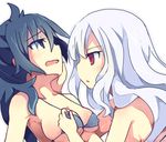  ahoge bikini blue_eyes blue_hair breast_grab breasts cleavage covered_nipples craytm grabbing imca large_breasts military multiple_girls nipple_tweak red_eyes selvaria_bles senjou_no_valkyria senjou_no_valkyria_1 senjou_no_valkyria_3 silver_hair swimsuit underboob wavy_mouth yuri 