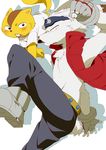  black_eyes blush clothing eyewear fur gloves goggles hamham king_kazuma konbu lagomorph looking_at_viewer male mammal open_mouth pants rabbit rodent shirt shoes simple_background squirrel summer_wars unknown_character vest white_fur yellow_fur 