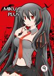  bat black_hair blood bloody_clothes bloody_hands breasts catstudioinc_(punepuni) finger_to_mouth hair_ornament large_breasts long_hair long_sleeves midriff navel necktie red_eyes shirt skirt solo tongue tongue_out twintails vocaloid zatsune_miku 
