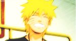  1boy blonde_hair eyes_closed facial_mark male naruto naruto_shippuden necklace screencap smile solo t_shirt uzumaki_naruto whiskers 