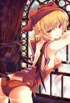  bat_wings blonde_hair blush demon_girl hat looking_back mabinogi open_mouth red_eyes short_hair sisco solo succubus succubus_(mabinogi) tail window wings 