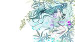  barefoot dress flowers hatsune_miku long_hair mariwai_(marireroy) vocaloid white 