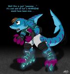  blades catmonkshiro claws clothing dorsal_fin fins fish fishmen football gloves inline_skates knee_pads kneepad marine philadelphia_eagles rollerskates shark shirt shorts skates street_sharks streex streex_(street_sharks) teeth tiger_shark torn_clothing transformation 