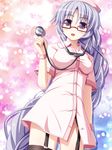  :d = akashio_(loli_ace) alternate_costume bespectacled black_legwear blush breasts garter_straps glasses hat heart long_hair looking_at_viewer medium_breasts nurse nurse_cap open_mouth silver_eyes silver_hair smile solo stethoscope thighhighs touhou very_long_hair yagokoro_eirin 