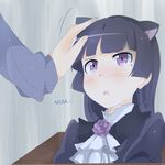  1girl animal_ears black_hair box cat_ears dress for_adoption gokou_ruri gothic_lolita hard_translated lolita_fashion long_hair mole nyan ore_no_imouto_ga_konna_ni_kawaii_wake_ga_nai petting purple_eyes tears translated yuika_(yurika712) yurichi 