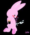  black_background cum duracell duracell_bunny lagomorph looking_at_viewer male mammal masturbation plain_background rabbit solo zjg 