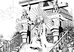  absurdres architecture bad_id bad_pixiv_id bell bouno_satoshi bug candle cloud east_asian_architecture greyscale highres insect japanese_clothes jingle_bell kimono ladybug mask monochrome oriental_umbrella original solo torii umbrella 