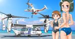  agustawestland_aw609 aircraft airplane bikini blush_stickers cloud day glasses hair_ornament hairclip multiple_girls ocean one-piece_swimsuit original sports_bikini suda_noriko swimsuit tiltrotor v-22_osprey yaegaki_izumi yokoyama_kouichi 