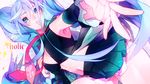  ai_(warekaku) aqua_eyes armpits blue_hair detached_sleeves hand_on_own_chest hatsune_miku long_hair outstretched_arm skirt solo twintails very_long_hair vocaloid 