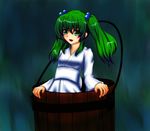 bad_id bad_pixiv_id bucket green_eyes green_hair hair_bobbles hair_ornament in_bucket in_container kisume long_sleeves open_mouth short_hair solo suramo touhou twintails wide_sleeves 
