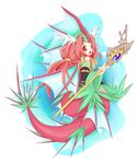  duel_monster evigishki_merrowgeist highres mermaid monster_girl red_eyes red_hair staff yu-gi-oh! yuu-gi-ou_duel_monsters 