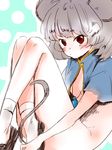 animal_ears blush breasts capelet cleavage grey_hair jewelry meiji_(charisma_serve) mouse_ears mouse_tail nazrin nude pendant red_eyes short_hair sitting small_breasts smile solo tail touhou 