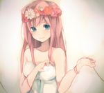  bad_id bad_pixiv_id bare_shoulders blue_eyes dress head_wreath just_be_friends_(vocaloid) long_hair looking_at_viewer megurine_luka ousaka_nozomi pink_hair smile solo vocaloid white_dress 