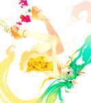  bad_id bad_pixiv_id dress feet green_eyes green_hair hatsune_miku kyama long_hair open_mouth simple_background solo twintails upside-down very_long_hair vocaloid white_background 