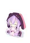  :3 bunny chibi closed_eyes doll highres holding hood hoodie miiya_(kuroi_hako) purple_hair sitting thighhighs vocaloid voiceroid yuzuki_yukari 