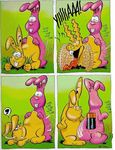  comic duracell duracell_bunny female fur grass lagomorph male mammal orgasm pink pink_body rabbit sex straight tongue tongue_out unknown_artist yellow yellow_body 
