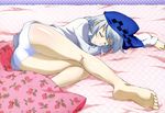  absurdres ass athena_(campione!) bare_legs barefoot beanie campione! feet food_print hat highres legs nakatani_asami no_pants nyantype official_art panties scan soles solo strawberry_print thighs toes underwear 