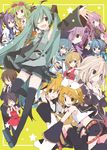  6+girls aoki_lapis black_hair blonde_hair blue_hair braid brown_hair detached_sleeves fang glasses green_hair gumi hair_ornament hair_ribbon hairclip hatsune_miku headphones hiyama_kiyoteru hood hoodie ia_(vocaloid) kaai_yuki kagamine_len kagamine_rin kaito kamui_gakupo long_hair megurine_luka meiko multiple_boys multiple_girls necktie open_mouth pink_hair ponytail purple_hair ribbon short_shorts shorts star tourmaline twintails very_long_hair vocaloid voiceroid yoshiki yuzuki_yukari 