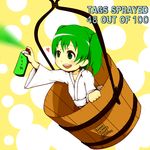 bucket can collarbone grand_theft_auto green_eyes green_hair heart i.u.y in_bucket in_container kisume long_sleeves open_mouth parody short_hair solo spray_can touhou twintails wide_sleeves wooden_bucket 