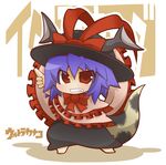  barefoot bow clenched_teeth eleking fusion gurageida hat horns nagae_iku no_nose parody pointing purple_hair red_eyes ribbon saturday_night_fever shawl short_hair skirt solo tail tears teeth touhou translated ultra_series ultra_seven_(series) 