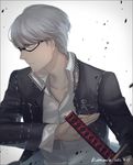  bad_id bad_pixiv_id glasses grey_eyes grey_hair katana male_focus narukami_yuu persona persona_4 robinexile school_uniform solo sword weapon 