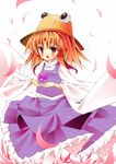  blonde_hair blush crying eyes gamuo hat long_sleeves moriya_suwako open_mouth orb petals short_hair solo tears touhou white_background wide_sleeves yellow_eyes 