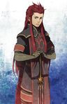  asch bad_id bad_pixiv_id green_eyes hair_slicked_back hands_on_hilt long_hair male_focus neopara planted_sword planted_weapon red_hair solo surcoat sword tales_of_(series) tales_of_the_abyss weapon 