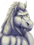  anthro equine horse looking_at_viewer male mammal mane muscles portrait simple_background solo stubble topless 