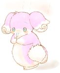  audino big_ears blue_eyes blush fluffy fluffy_tail looking_at_viewer looking_back nintendo pok&#233;mon pok&eacute;mon popsicle robelty smile solo video_games 