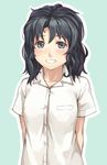  amagami black_eyes black_hair blush eichisu grin shirt short_hair simple_background smile solo tanamachi_kaoru upper_body white_shirt 