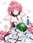  aqua_eyes armor bad_id bad_pixiv_id breast_press breasts chain cleavage collar food fruit ikaros large_breasts nean pink_hair sitting sora_no_otoshimono wariza watermelon wings 