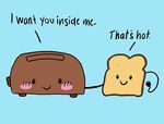  blush bread cute food happy humor plug pun smile toast toaster 