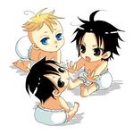  3boys black_hair blonde_hair blue_eyes brother brothers chibi diaper grey_eyes infant male male_focus marco monkey_d_luffy multiple_boys one_piece portgas_d_ace scar siblings sitting toddler 