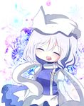  bad_id bad_pixiv_id blush closed_eyes hat highres letty_whiterock long_sleeves open_mouth puffy_sleeves scarf short_hair silver_hair solo touhou tubamelove white_scarf 