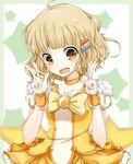  bad_id bad_pixiv_id blonde_hair brown_eyes choker cosplay cure_peace cure_peace_(cosplay) double_v dress hair_ornament hairclip oomuro_sakurako open_mouth precure short_hair smile smile_precure! solo umeno v wrist_cuffs yellow_dress yuru_yuri 