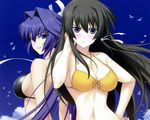  2girls bikini black_hair cleavage long_hair makishima_azusa mitsurugi_meiya muv-luv purple_hair swimsuit takamura_yui 