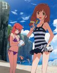  3girls absurdres ano_natsu_de_matteru arisawa_chiharu bikini blue_eyes brown_eyes brown_hair casual_one-piece_swimsuit glasses highres ishigaki_tetsurou kinoshita_kaori long_hair multiple_girls official_art one-piece_swimsuit red_hair scan side-tie_bikini swimsuit takatsuki_ichika water_gun 