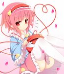  gamuo hairband heart heart-shaped_pupils komeiji_satori pink_hair red_eyes short_hair solo symbol-shaped_pupils thighhighs third_eye touhou white_legwear 