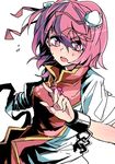  bad_id bad_pixiv_id bandages chain chinese_clothes cuffs double_bun flower ibaraki_kasen kan_(tyonn) open_mouth pink_eyes pink_hair puffy_sleeves rose short_hair short_sleeves solo sweat touhou 