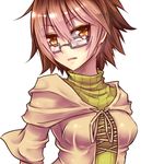 aussa breasts brown_eyes brown_hair duel_monster glasses looking_at_viewer medium_breasts shintani_tsushiya simple_background solo white_background yuu-gi-ou 