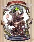  armor bird claws dove eyepatch fantasy faux_figurine flower h@ruichi hat no_humans pixiv_fantasia pixiv_fantasia_sword_regalia plant solo star star-shaped_pupils sword symbol-shaped_pupils tail vines weapon 