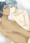  2boys absurdres aomine_daiki blue_eyes blue_hair highres kuroko_no_basuke kuroko_tetsuya multiple_boys yaoi 