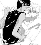  2boys anal aomine_daiki clothed_male_nude_male cmnm cum cum_on_body cum_on_hand cum_on_upper_body handjob kuroko_no_basuke kuroko_tetsuya male_focus monochrome multiple_boys penis yaoi 